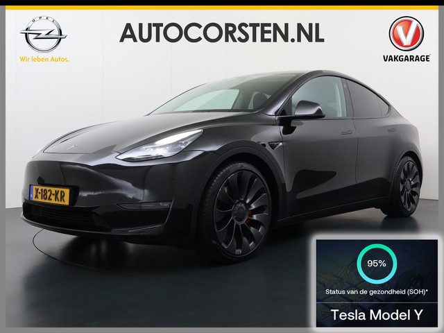 Tesla Model Y Performance 535pk AWD 75kWh SOH 95% Warmtepomp Panoramadak Navi Ecc Leder Lmv 21"